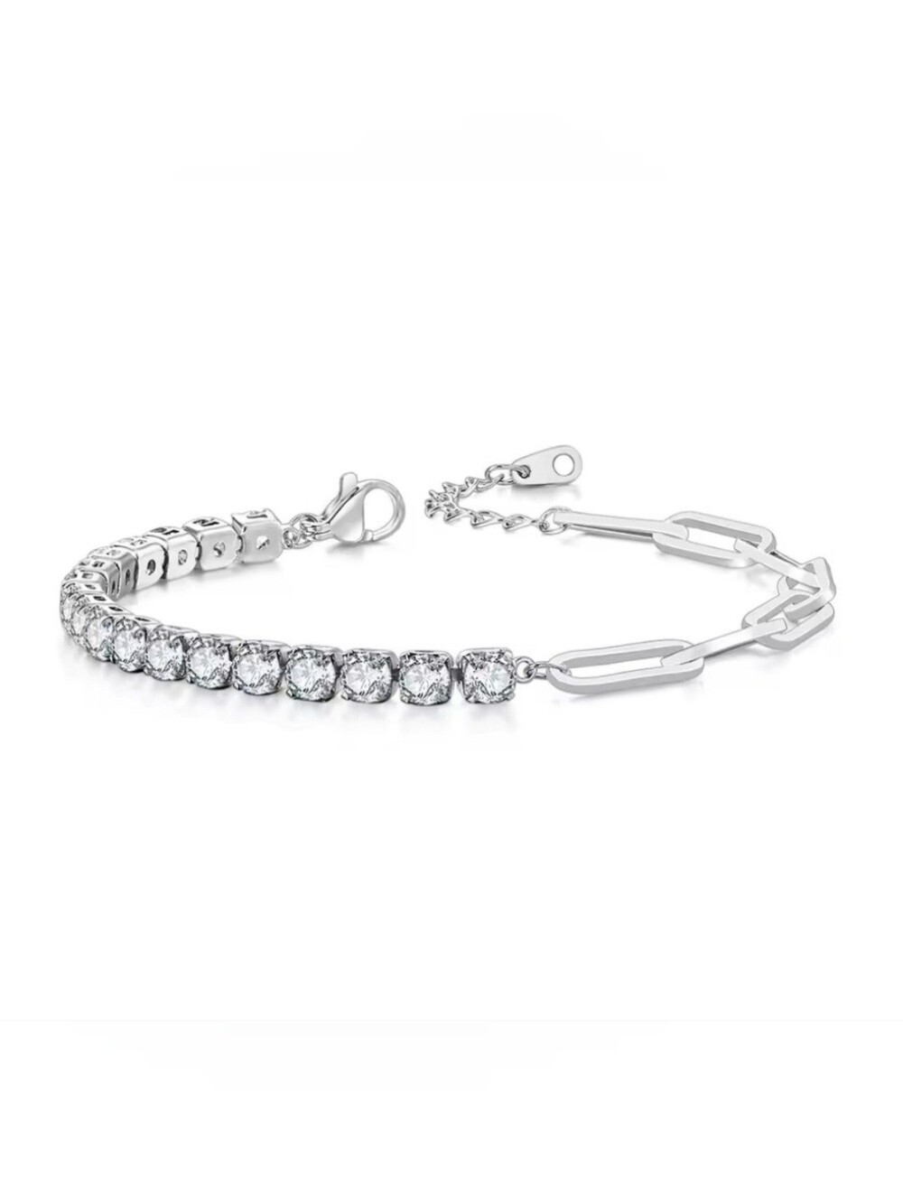🩶🩶NEW🩶🩶 BEAUTIFUL!! Platnium Plated Half AAA CZ And Half PaperClip Bracelet